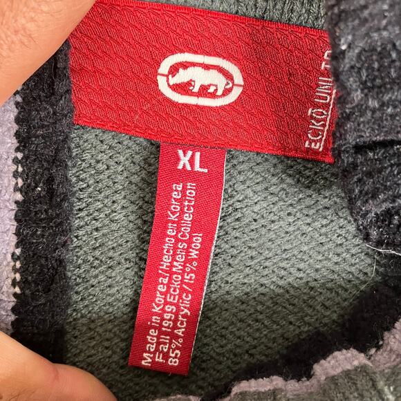 Ecko Sweater Mens Size XL Wool Blend Olive Retro Logo Knit Crewneck Fall 1999 - Picture 4 of 9